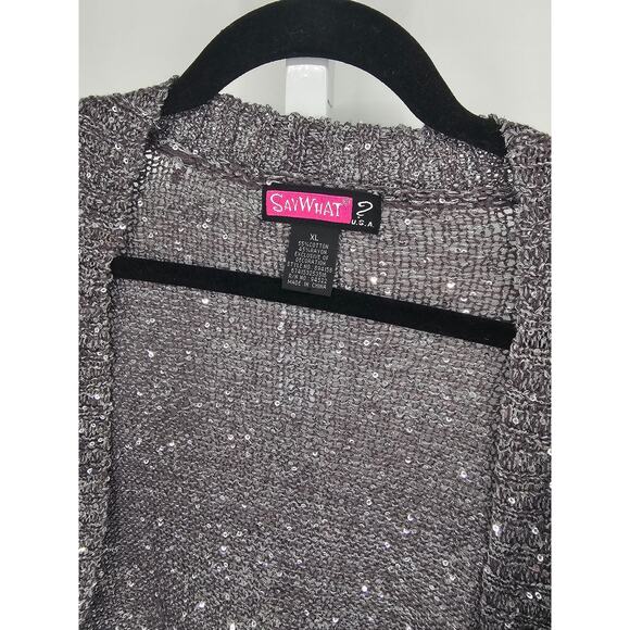 Say What? Womens Long Sleeve Silver Open Front Ribbed Knit Mini Cardigan Size XL - Picture 3 of 4